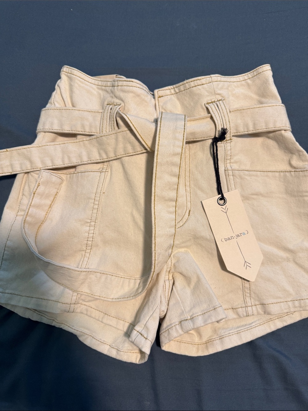 High-Waist Sand Tie-Belt Shorts with Front Patch Pockets